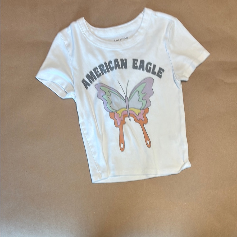 American Eagle Outfitters White Short Sleeve Tee with Butterfly Design